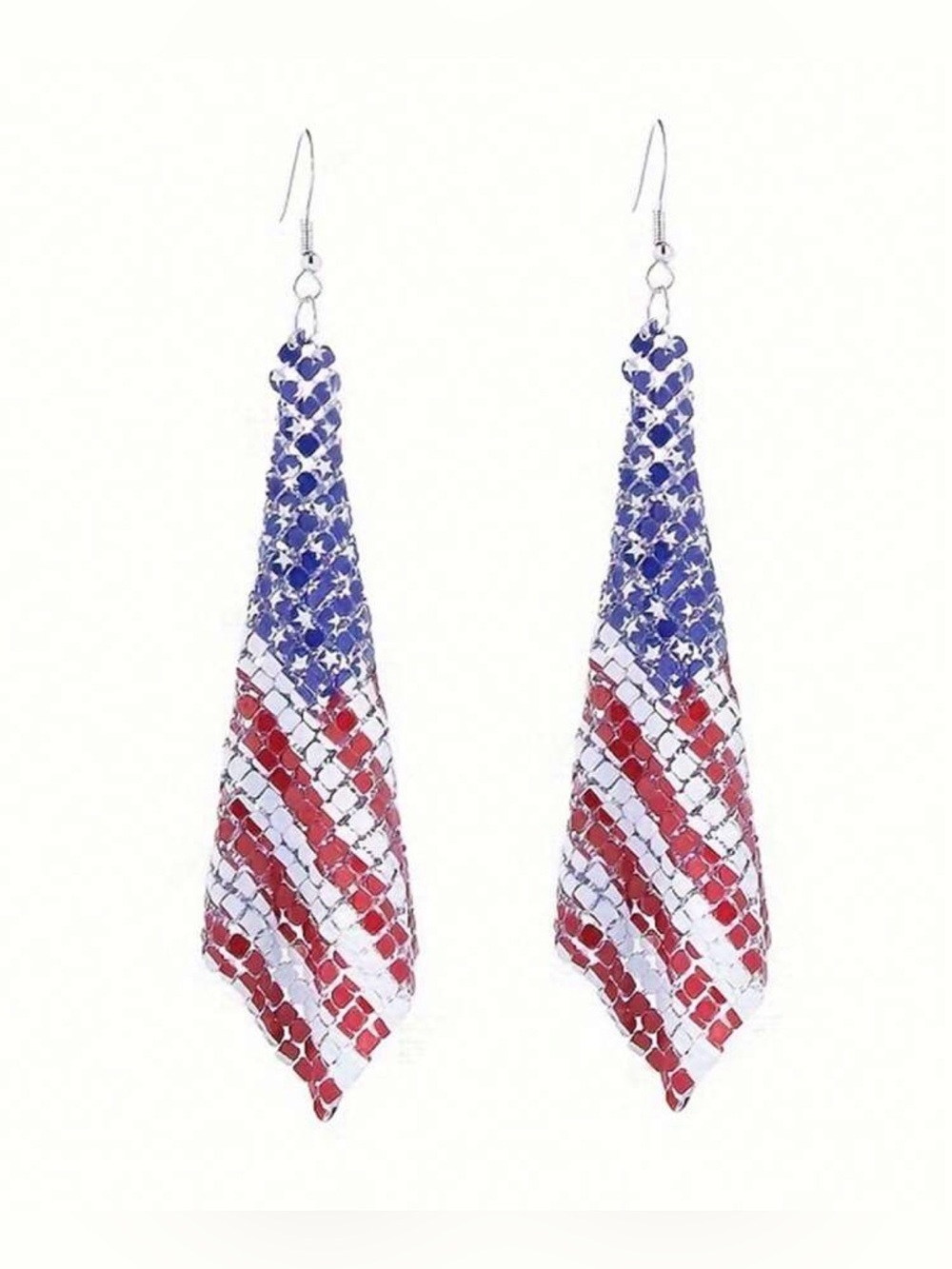 American Flag Sequin Dangle Earrings - Patriotic Red, White & Blue - Picture 3 of 6